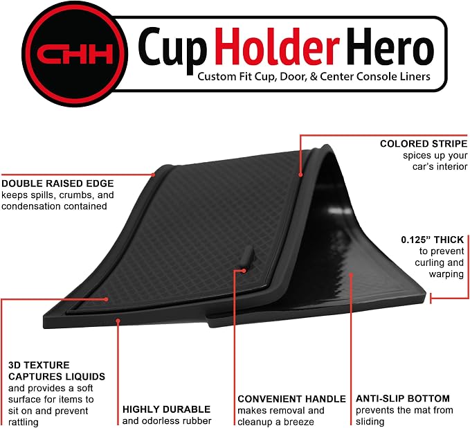 CupHolderHero Compatible with Chevy Blazer Accessories 2019-2023 Premium Custom Interior Non-Slip Anti Dust Cup Holder Inserts, Center Console Liner Mats, Door Pocket Liners 19pc Set (Solid Black)