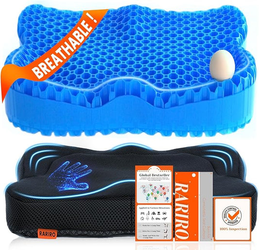 Thickened Gel Seat Cushion, Egg Gel Chair Pads for Wheelchair Pressure Coccyx Sciatica Pain Relief, Cooling Desk Seat Cushion for Kayak, Car, Office Chair Long Sitting[Blue-2.75"]