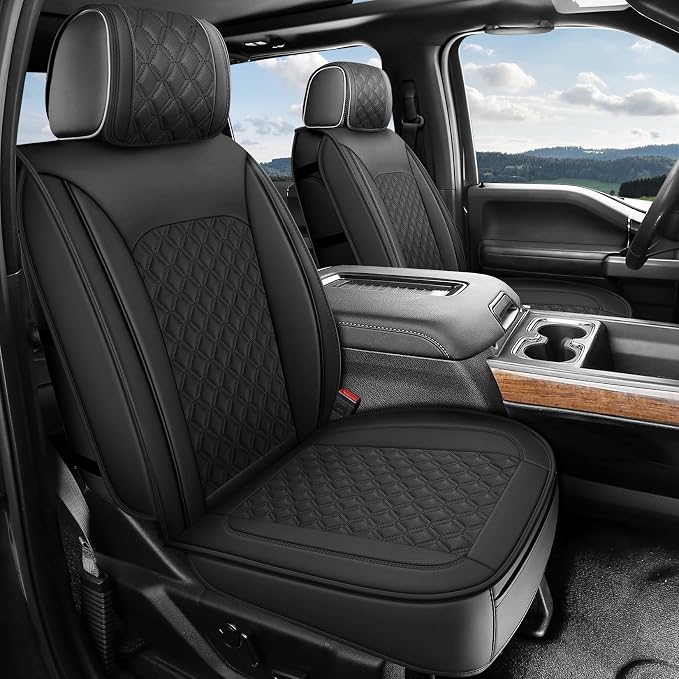 Seat Covers for GMC Sierra Chevy Chevrolet Silverado 1500 2500HD 3500HD 2007-2026, Custom Fit Crew Double Extended Cab Trucks LT Trail Boss RST WT Heavy Duty Luxury Leather Front Seat Covers