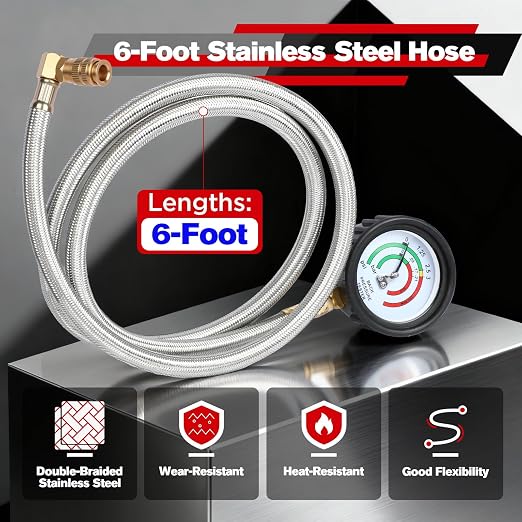 Exhaust Back Pressure Tester Kit with 6FT Stainless Steel Hose, Professional Diesel Automotive Exhaust Back Pressure Gauge with Quick Connector, M12 & M18 Adapters, for Trucks, SUVs, Vans etc.