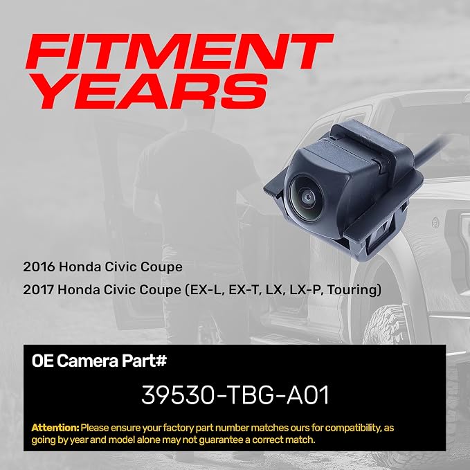 Master Tailgaters Replacement for Honda Civic Coupe 2016, Civic Coupe (EX-L, EX-T, LX, LX-P, Touring Model) 2017 Backup Camera OE Part # 39530-TBG-A01