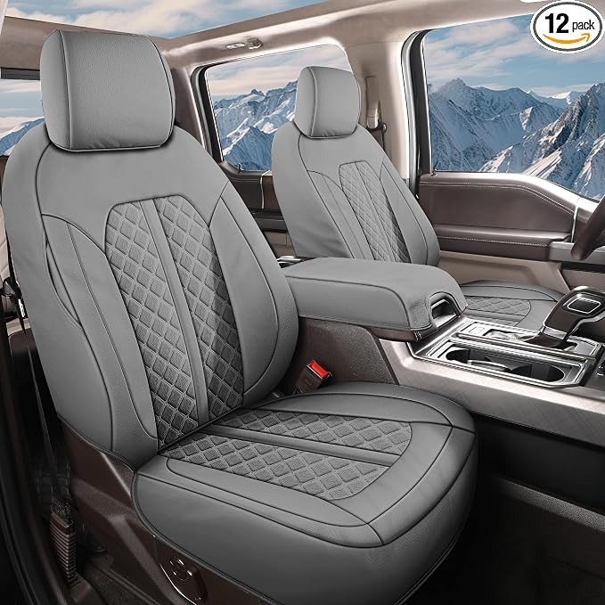 Truckiipa Custom for Dodge Ram Seat Covers Full Set Leather Full Coverage Truck Seat Cover Protector Cushion Fit for 2009-2018 Dodge Ram 1500, 2010-2025 Ram 2500 3500 Crew Mega Cab, Full Set, Grey