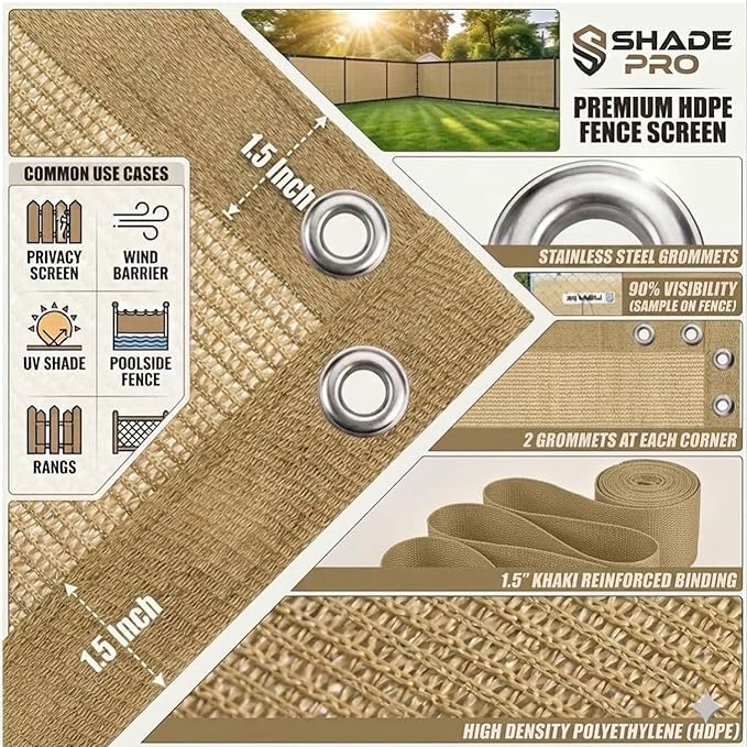 90% Shade Cloth Sun Shade Fabric Privacy Screen Shade Cover for Patio Garden Pergola Shade Cover Canopy with Gromments