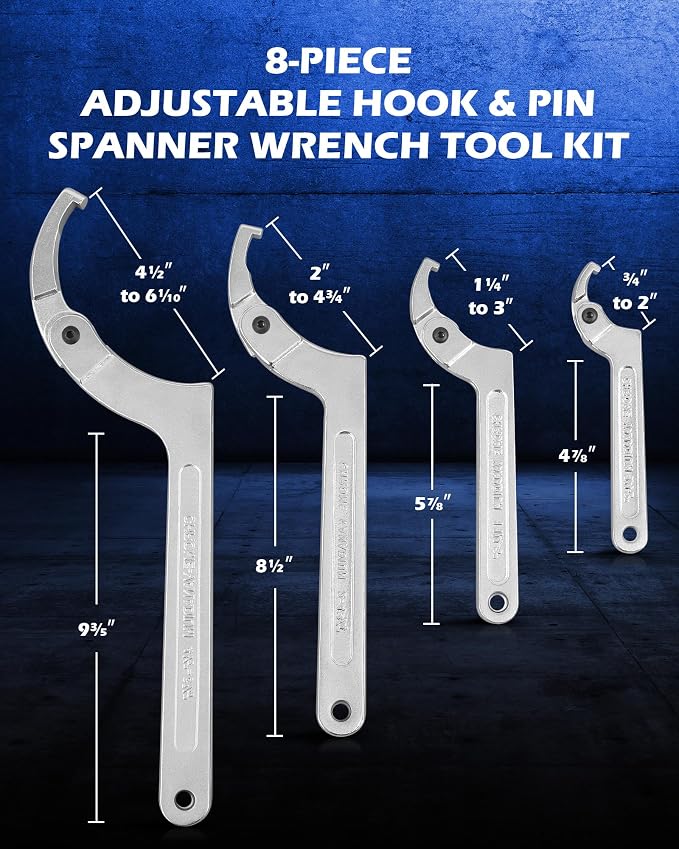 Orion Motor Tech 8pc Adjustable Pin Spanner Wrench Tool Set & 15pc Fan Clutch Wrench Set, Bundle