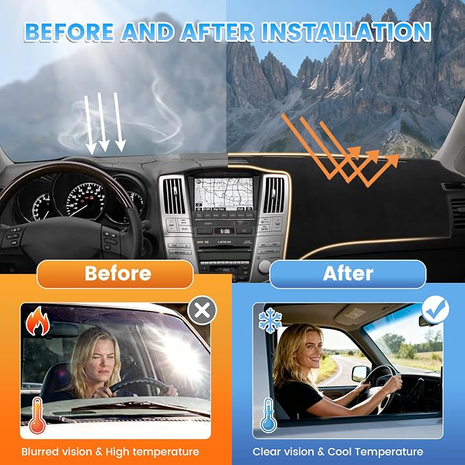 KUST Black Dash Cover Compatible with Lexus RX330 2004-2006, RX350 2007-2009, RX400h 2006-2008 Dashboard Cover Accessories for RX330 RX350 RX400h Non-Slip Polyester Center Console Sunshield Protector
