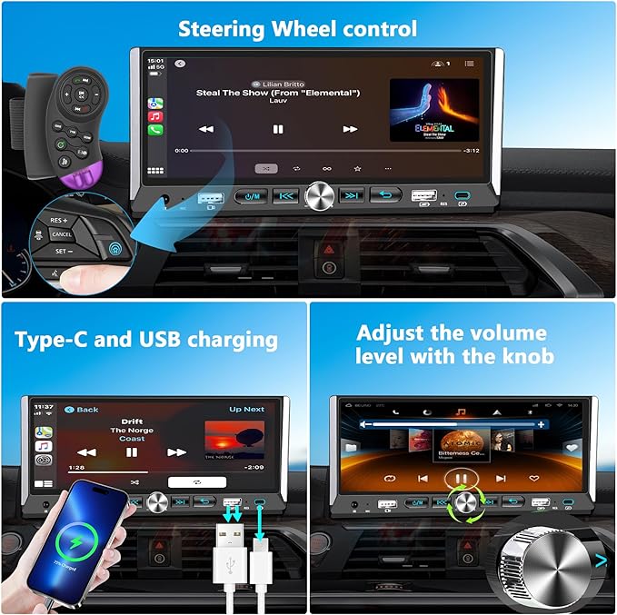 Single Din Car Stereo with Wireless Apple Carplay Android Auto, Car Stereo with 6.9'' Touchscreen Radio,Car Bluetooth Radio,Type-C/Dual USB with Backup Camera,Car MP5