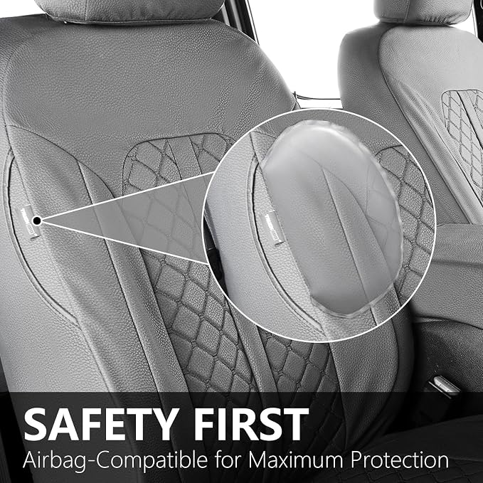 Truckiipa Ford F150 Seat Covers Full Set Leather Waterproof Custom for Automotive Seat Covers Fit for 2015-2026 Ford F150 SuperCrew, 2017-2026 F250 F350 F450 Super Duty Crew Cab, Full Set, Gray