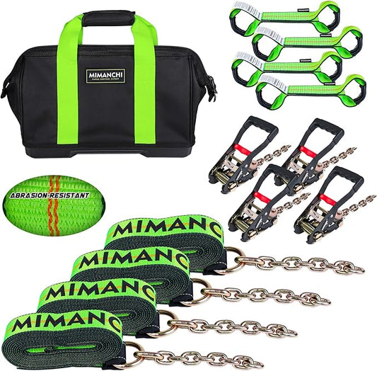 8 Point Roll Back Vehicle Tie Down Kit,with Heavy-Duty Chain Extension on Both Ends,2" x 16',and Ratchet Handle - Tow Strap Kit for Vehicles and Cars Tie Down Straps Tow System