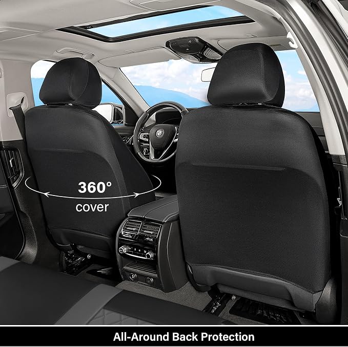 Coverado Universal Leather Seat Covers Full Set for 5 Seats – Waterproof, Durable All-Weather Protector for SUV, Pickup Truck, Sedan （Black&Gray）