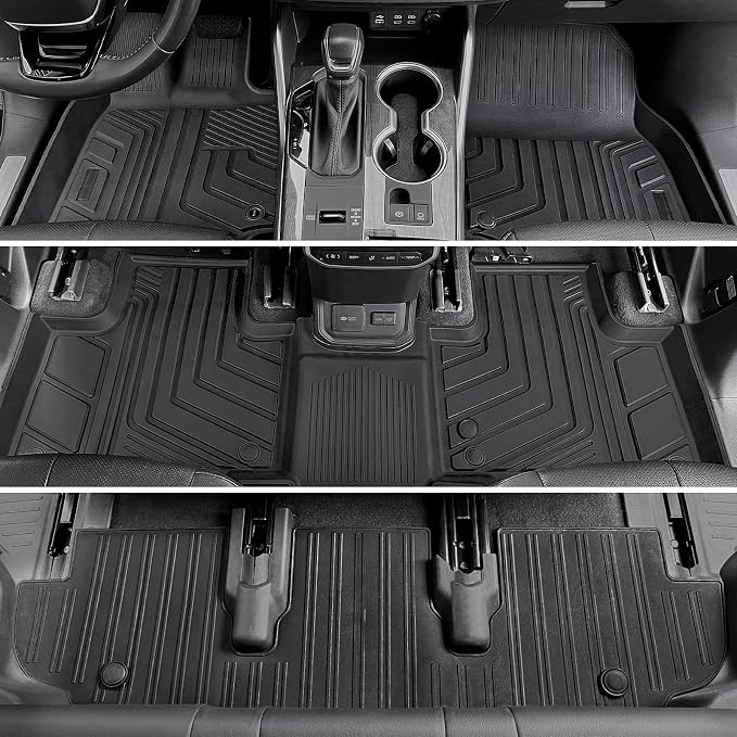 Floor Mats for Toyota Highlander 2020-2026, All Weather Floor Mats Trunk Cargo Liner with Backrest Protectors Accessories, Full Coverage Set (Fit 7 Seats)