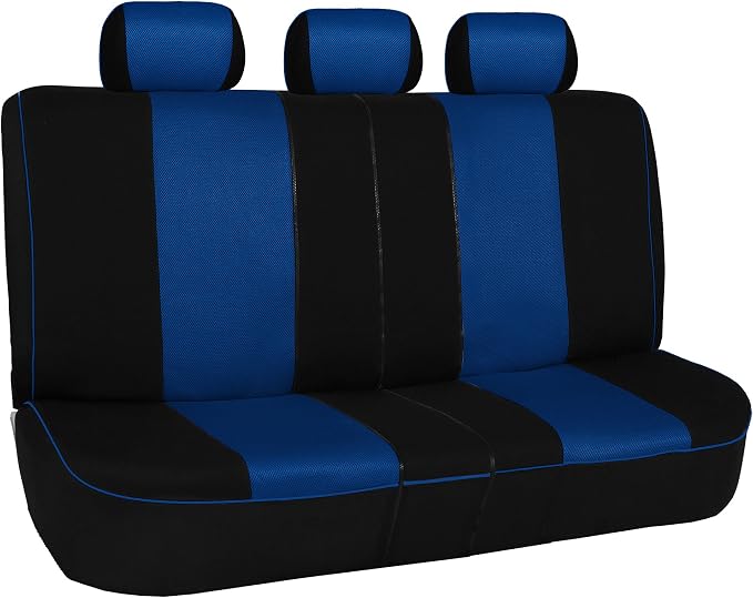 FH Group Full Set Cloth Car Seat Covers - Universal Fit, Low Back Front Seat Covers, Airbag Compatible, Split Bench Rear Seat, Washable Seat Cover for SUV, Sedan and Van, Blue
