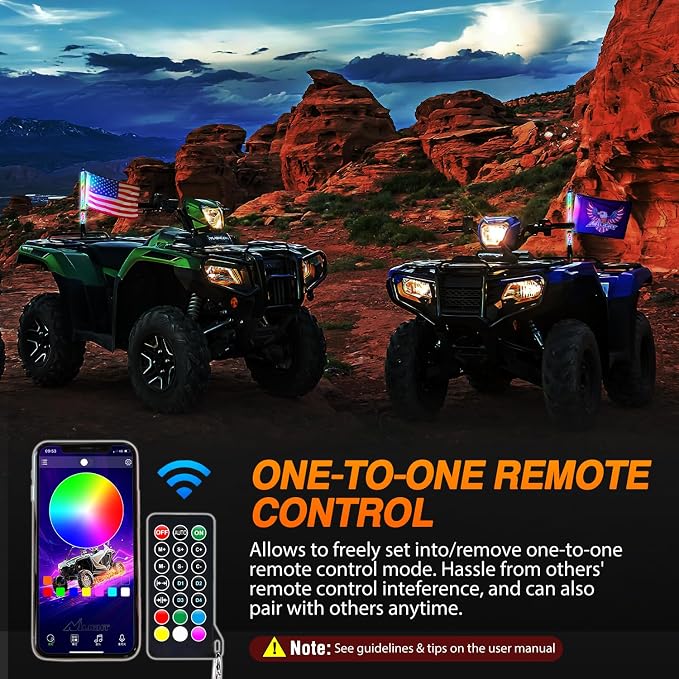 Nilight RGB Whip Light 1PC 2FT Lighted Antenna Whips with Remote & App Control DIY Chasing Patterns Brake Reverse Lights for ATV UTV Polaris RZR Can-am Dune Buggy Pickup Trucks Jeep