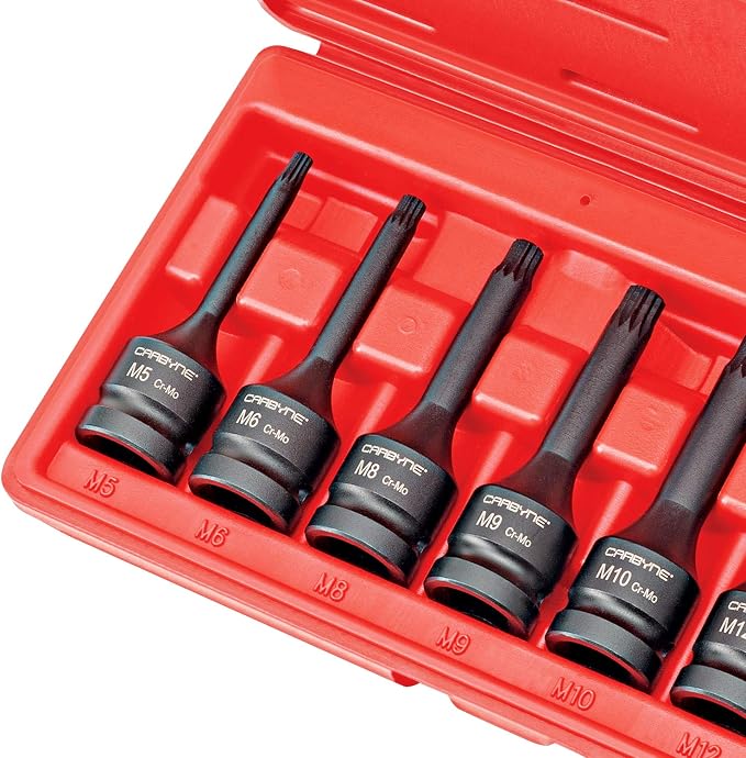 CARBYNE 8-Piece XZN Triple Square Impact Bit Socket Set, 12 Point, M5 to M16, 1/2 in. Drive, CrMo Steel, Manganese Phosphate Finish, for European Vehicles