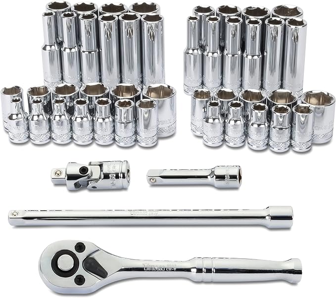 Titan 66947 47-Piece 1/4-Inch Drive Mechanics SAE/Metric Socket and Ratchet Set