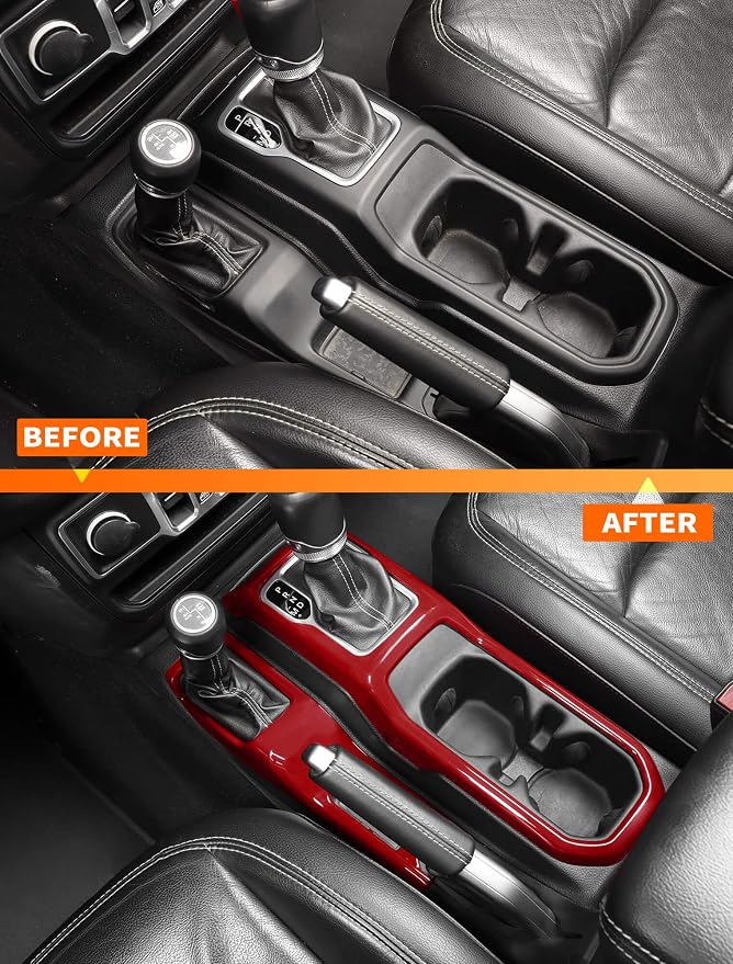 Savadicar Red Interior Accessories - Gear Shift Panel Trim Set for 2018-Present Jeep Wrangler JL JLU 4XE & Gladiator JT - Solid Color Interior Decor Upgrade Option, 2-Piece