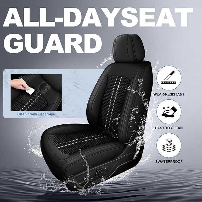 Ice Silk Front Ford F150 Seat Covers SuperCrew 2009-2026 Lightning | F250/F350/F450 Seat Covers 2017-2026 XL XLT Lariat Platinum King Ranch Limited STX Raptor SVT Raptor Tremor,Airbag Safe Black