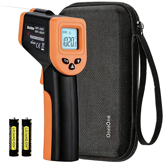 Pizza Oven Laser Thermometer Gun for Cooking, OnniOne Infrared Thermometer for Blackstone Griddle, -58℉~1022℉ Non Contact Grill Temperature Gun with Carrying Storage Bag, LCD Backlit (NOT for Human)
