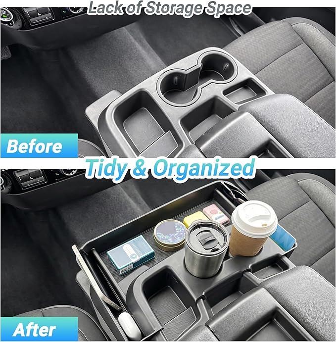 Center Console Hanging Organizer Compatible with 2019-2026 Chevy Silverado/GMC Sierra 1500, 2020-2026 Silverado/Sierra 2500HD 3500HD Accessories, Cup Holder Storage Box Tray (Fit Jump Seat)