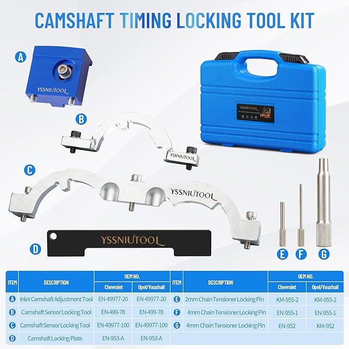 Turbo Engine Timing Tool Kit for Vauxhall Opel Chevy Chevrolet Aveo Cruze 1.0 1.2 1.4, Camshaft Holding Locking Engine Camshaft Alignment Tool set for 2009 to 2020 1.0 1.2 1.4L Chevrolet (Blue)