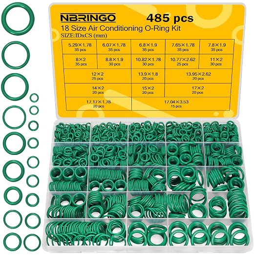 485 PCS Metric AC O Ring Kit - Automotive A/C System Seal Kit Compatible with R12 and R134a Refrigerants for Car AC Compressor, Condenser & Air Conditioning Lines (Green)