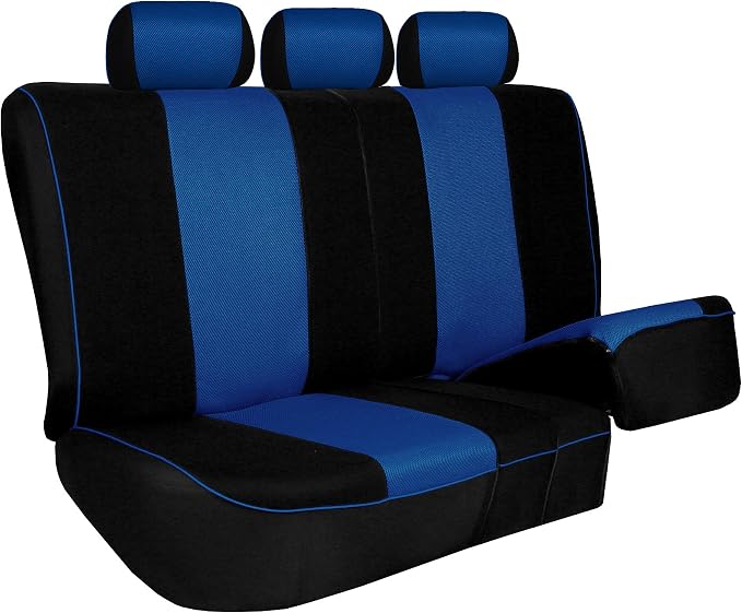 FH Group Full Set Cloth Car Seat Covers - Universal Fit, Low Back Front Seat Covers, Airbag Compatible, Split Bench Rear Seat, Washable Seat Cover for SUV, Sedan and Van, Blue