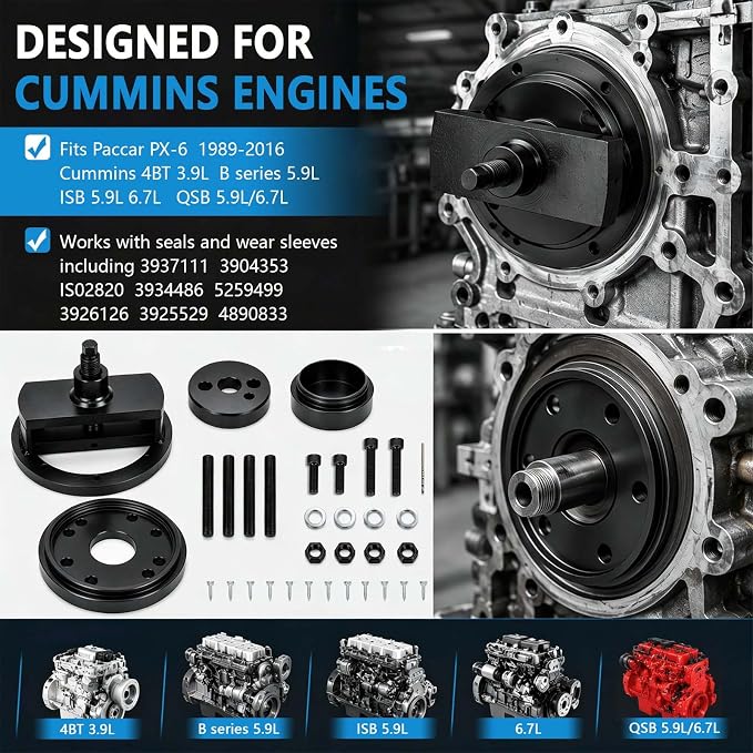 Front+Rear Crankshaft Seal Remover & Installer Kit for Cummins 3.9L 5.9L 6.7L 1989-2016 Replaces 1338 3824498 5046 3824500 3164660 ST-224C 3824078 5395259 2063800090