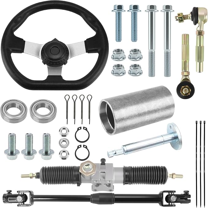 270mm/10.6'' Front Steering Wheel Parts 420mm/16.5'' Silver Rack Pinion Adjustable Shaft Tie Rod Ends Assembly for DIY Electric 110cc 125cc 150cc Go Kart Golf Buggy UTV Off-road Vehicle