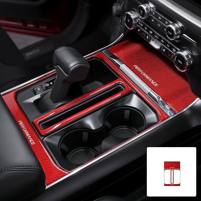 BETTERHUMZ Car Center Console Compartment Cover Sticker for Ford F150 2021 2022 2023 2024 2025 Carbon Fiber Interior Accessories (Red)