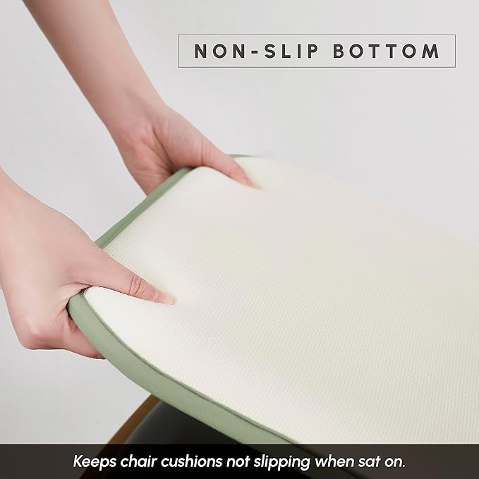 Elegant Comfort Chair Cushion Covers with Ties and Non Skid Rubber Backing-Thick Memory Foam - Soft Cushion Pad- Rounded Square Seat Cover- 16 x 16 Inches - Set of 4 Thatch Textured Pattern, Sage