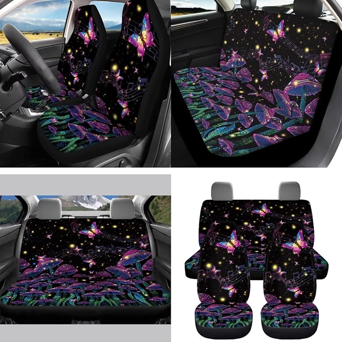 15 Pcs Glitter Rose Butterfly Car Seat Covers Full Set for Women Goth Car Accessories Interior Car Steering Wheel Cover Seatbelt Covers Trash Bin Rear View Mirror Cover Cup Holders Keychain