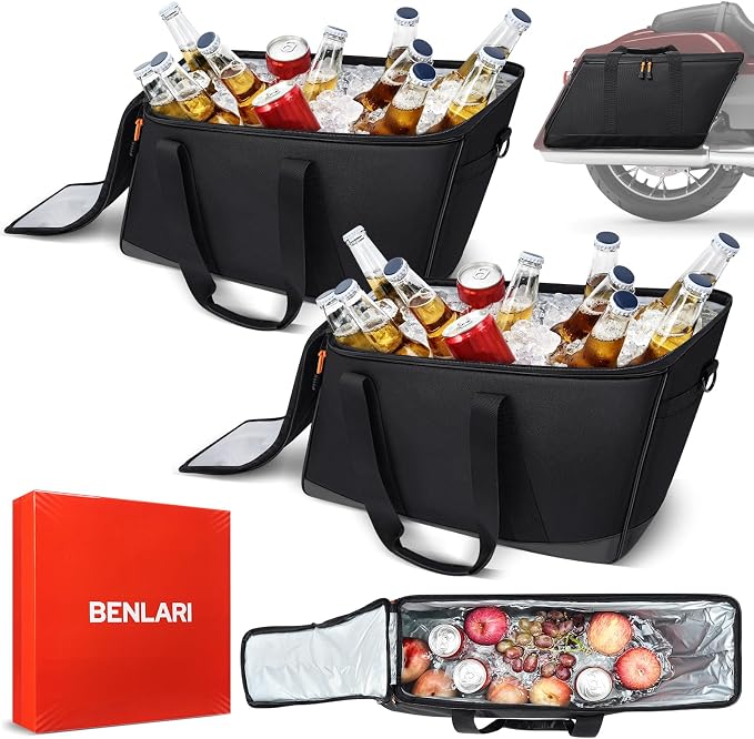 Benlari Saddlebag Cooler Bag, Insulated Saddle Bag Cooler Leakproof PVC 900D Oxford Motorcycle Insert Cooler Fit for Harley Touring Road Glide Street Glide Road King Electra Glide 1993-2025 (1 Bag)
