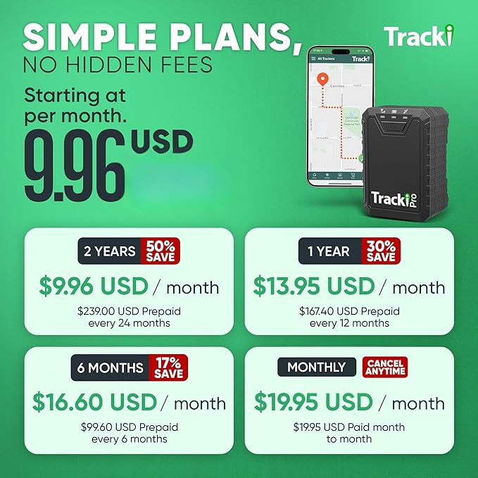 Tracki Pro GPS Tracker for Vehicles – Magnetic Waterproof 4G LTE Car Tracker, Long-Life Battery Up to 7 Months, Unlimited Distance, Smart Alerts, Hidden Tracking Device (Subscription Required)