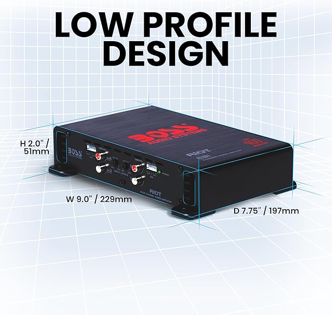 BOSS Audio Systems R1004 Riot Series 4 Channel Amplifier Car Audio - Class A/B, 400 High Output, 2-8 Ohm Stable, High/Low Level Inputs, Full Range