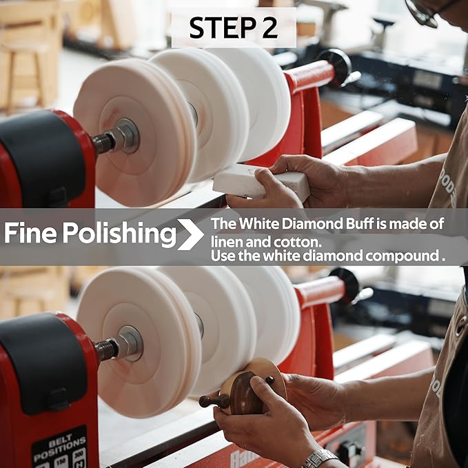 Woodworking Lathe Buffing System MT2 Mandrel,3-Step Buffing Wheel Kits 8 inch with 3pcs Polishing Cutting Compounds.
