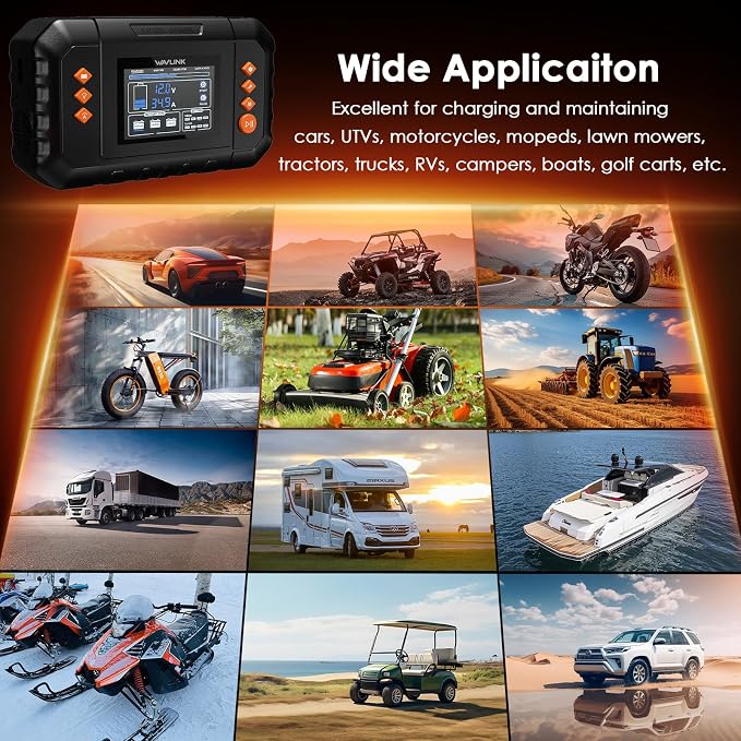 WAVLINK 450W Smart Battery Charger, Max. 35A Trickle Charger with LCD Display, for 6V/12V/24V Lead-Acid/Lithium/LiFePO4 Batteries, Battery Maintainer and Desulfurizer for Cars, Boats, Motorcycles