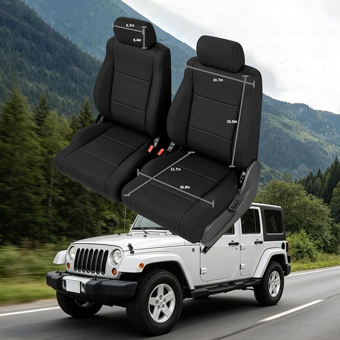 Custom Seat Covers for Jeep Wrangler Unlimited 4-Door 2008 2009 2010 Heavy Duty Cloth Protector Interior Accessories，Waterproof & Machine Washable, Foam Padded - Black（Front）