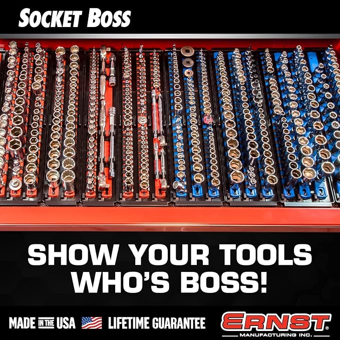 ERNST Socket Boss Combo 3-Pack Tool Organizer with Twist-Lock Technology, Red, Model 8510A – Secure Storage for Socket Wrench Sets - Made in USA