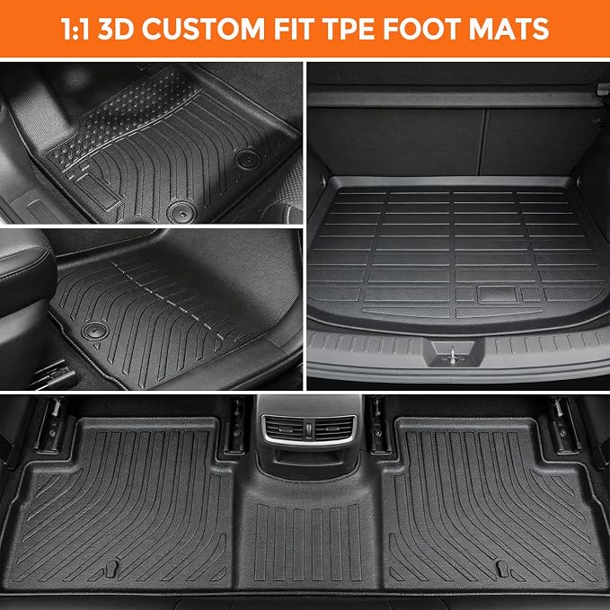 Floor Mats for Kia Soul 2014-2019 (Only for Base/Plus/Exclaim, Not for Hybrid or Turbo), TPE All Weather Protection, Waterproof Non-Slip Black for Front & Rear (Two-Row Floor Mats & Cargo Liner)
