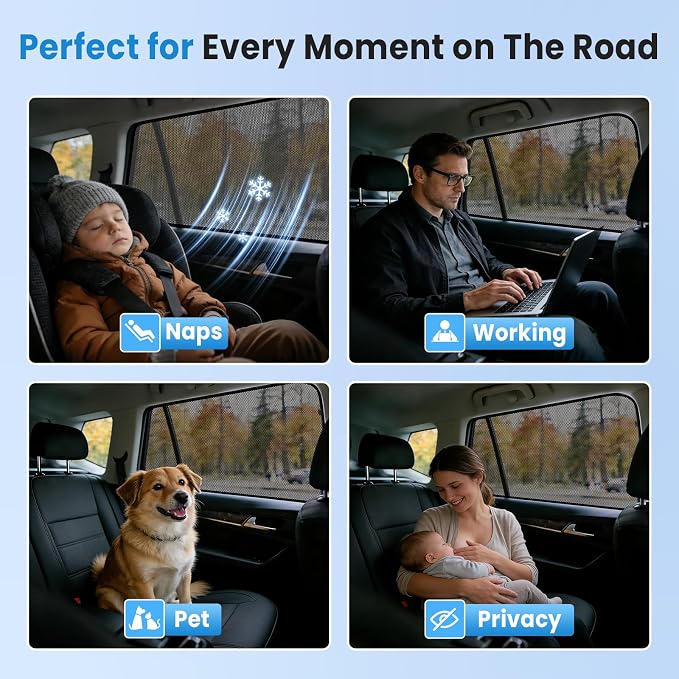 KUST Car Window Shades for 2020-2025 2026 Ford Explorer Accessories, Breathable Mesh Magnetic Window Covers, Rear Back Side Window Sun Shades UV Block Privacy Protection for Baby Camping Napping 2PCS