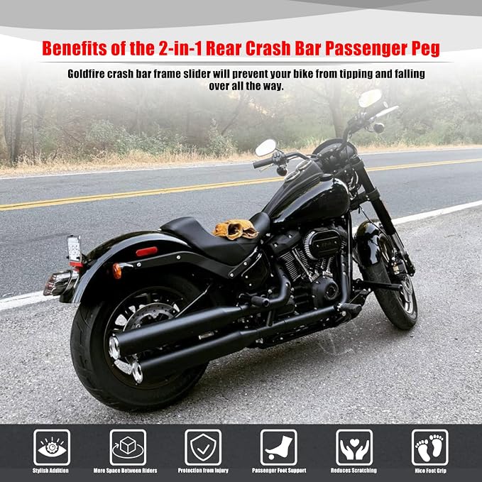 Goldfire Rear Passenger Foot Pegs Crash Bar Frame Slider Motorcycle Highway Pegs Bumper Protector Engine Guard Fits For Harley Softail Street Bob Low Rider Heritage Classic 2018-2023
