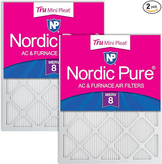 Nordic Pure 14x20x1 (Actual Size: 13 1/2 x 19 1/2 x 3/4) Tru Mini Pleat MERV 8 AC Furnace Air Filters - 2.5X More Media for Longer-Lasting, High-Efficiency Filtration - 2 Pack