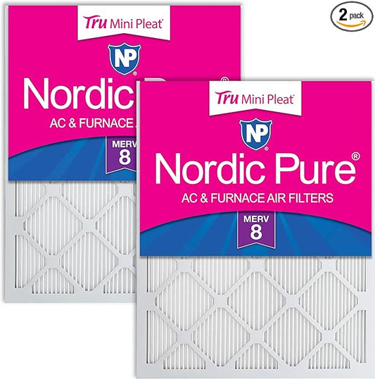 Nordic Pure 18x24x1 (Actual Size: 17 1/2 x 23 1/2 x 3/4) Tru Mini Pleat MERV 8 AC Furnace Air Filters - 2.5X More Media for Longer-Lasting, High-Efficiency Filtration - 2 Pack