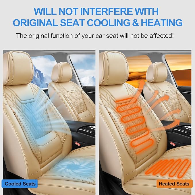 Car Seat Covers Compatible with Ford Taurus 2002-2019 - Full Set 5 Seats Luxury Leather All-Weather Seat Cushions & Protectors, Waterproof & Breathable, Airbag Compatible (Beige)