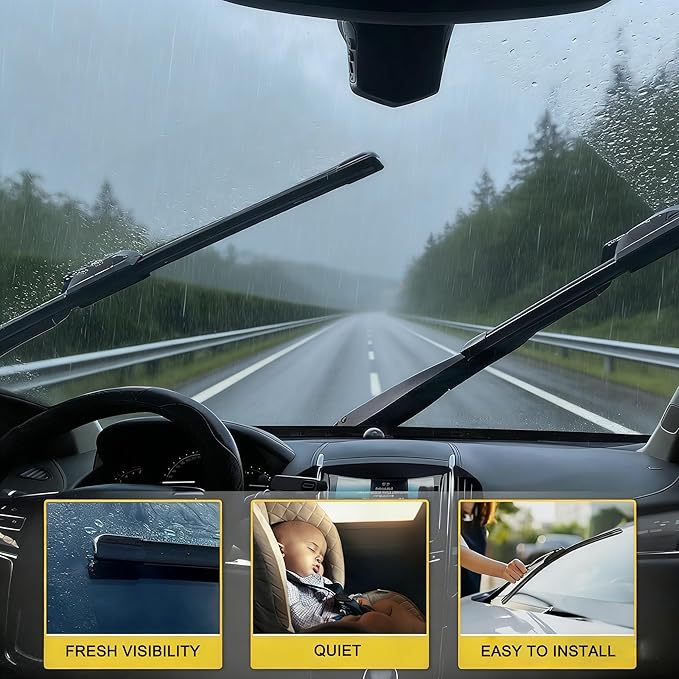 GSPSCN 3 Wipers Replacement For Ford Fiesta 2019-2008，Original Equipment Windshield Wiper Blades Set 24"+16"+12" (Set of 3)