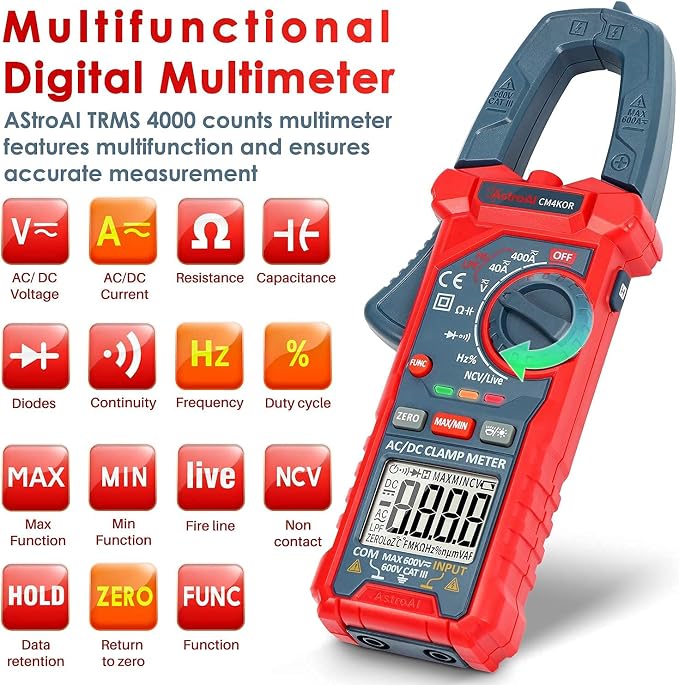 AstroAI 4000 Counts Digital Clamp Meter+Multimeter Test Leads Kit,