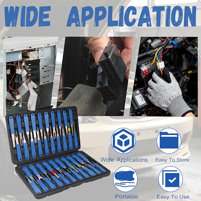 Depinning Tools Kit - 41Pcs Pin Removal Tools with Blow-Molded Case | 41Pcs Terminal Removal Tools Terminal Pin Removal Kit for Automotive Motorcycle Electrical Wire Harness & Connectors