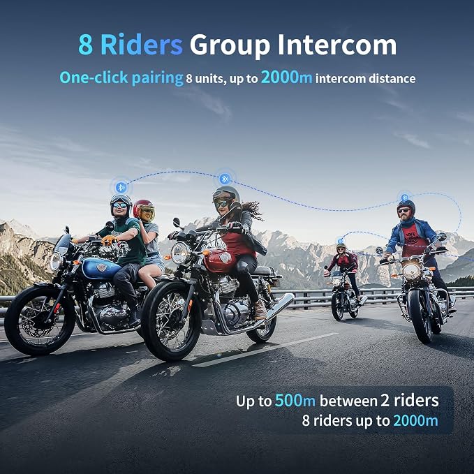 Fodsports M1-S Plus Motorcycle Bluetooth Headset with Customized HRSQS Speakers, One-Click Pairing, Microphone Mute, FM, Helmet Intercom up to 10 Riders with Music Sharing, Wonderful Sound, 1 Pack