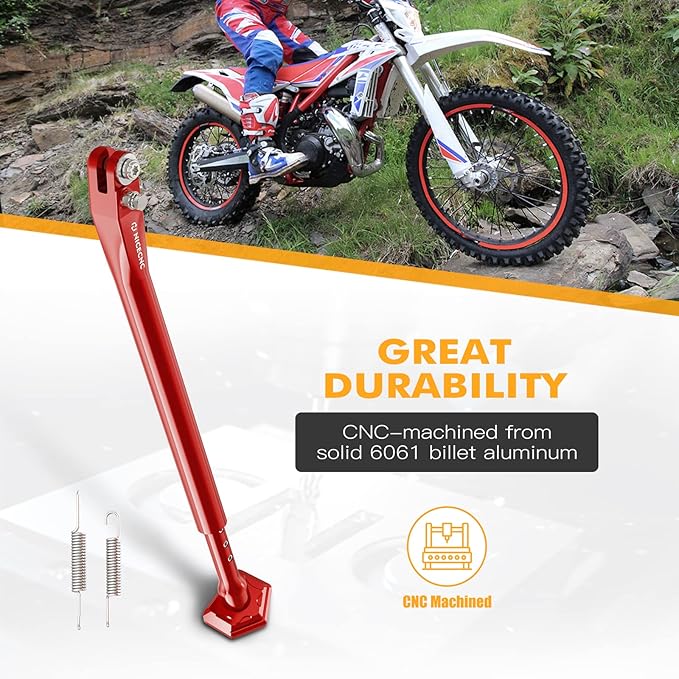 NICECNC Adjustable Kickstand Side Stand Compatible with Beta RR 2T/RR 2T Racing 125 200 250 300 2013-2024 RR 4T/RR 4T Racing 350 390 430 480 2013-2024 XTRAINER 250 2017-2024,See Fitment, Red