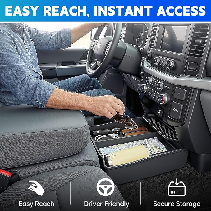 Floor Console Organizer Fits for 2015-2026 Ford F150 & 2017-2026 F250 F350 F450 Center Console Storage Compatible with F150-450 Jump Seat/Bench Seat Accessories Large Capacity Armrest Tray