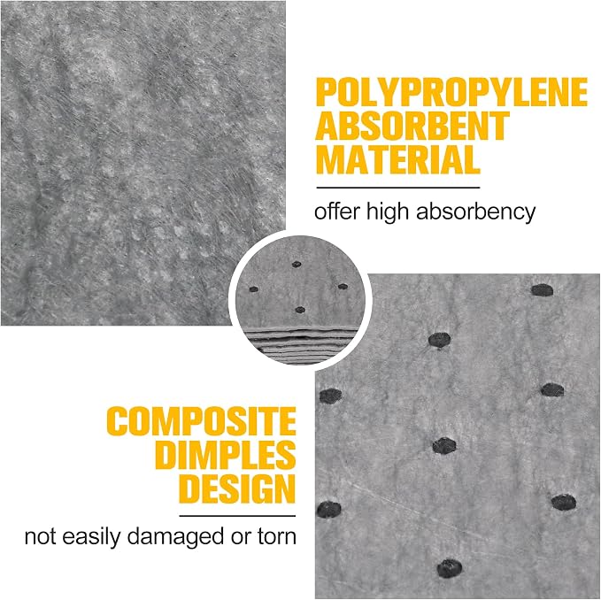 100PC Oil Absorbent Pads | 13"x10" Meltblown Polypropylene Mats, Hand-Tear Lines for Automotive & Workshop | Vacuum Eco-Packaging, Reusable Spill Control